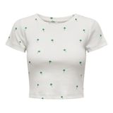ONLY Kadın T-Shirt ONLFENJA LIFE, Kısa Kollu, Palmiye Desenli, Krem Yeşil, L Beden