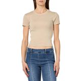 ONLY Kadın Tişört ONLELINA S/S O-NECK SHORT TOP JRS NOOS Koyu Bej S
