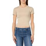 ONLY Kadın Tişört ONLELINA S/S O-NECK SHORT TOP JRS NOOS Koyu Bej XL