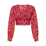 ONLY Kadın Tişört ONLLOU LIFE EMB L/S V-NECK SHORT TOP PTM Kırmızı M