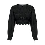 ONLY Kadın Tişört ONLLOU LIFE EMB L/S V-NECK SHORT TOP PTM Siyah M