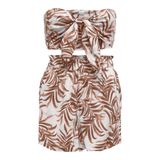 ONLY Kadın Tişört ONLMIRA BANDEAU TOP & SHORTS SET Kirli Beyaz M