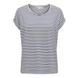 ONLY Kadın üst normal kesim yuvarlak yaka derin omuz tişörtü, Cloud Dancer/Stripes: naval Academy, XL