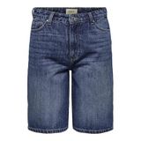 ONLY Kadın uzun kot şort, yüksek belli ve normal kalıp, Koyu mavi denim, S