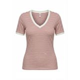 ONLY Kadın V-Yaka Kısa Kollu T-shirt, Çizgili, Kırmızı, L Beden
