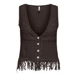 ONLY Kahverengi V Yaka Normal Fit Örgü Şişme Yelek Onlalıx Sl Frınge Waıstcoat Knt, M, Onlalix Sl Fringe Waistcoat Knt, Kahve, Kadın