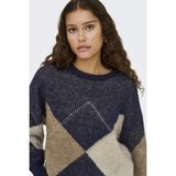 Only Noeme Life Ls Jacquard O-Neck Kadın Triko Kazak – Jakarlı Bisiklet Yaka - Mavi