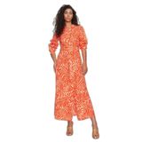 Only Onlcallie Desenli Keten Karışımlı Gömlek Yaka Regular Fit Uzun Elbise Bayan ELBİSE 15318799