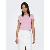 ONLY ONLELINA S/S O-NECK SHORT TOP JRS NOOS Kadın Pembe Bluz - 15320229