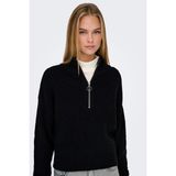 Only Onlfolly Pamuklu Regular Fit Yarım Fermuarlı Dik Yaka Örme Kazak Bayan Kazak 15334240 - Siyah
