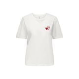 ONLY Onlhappy S/S Emb Top Jrs Kadın T-shirt, Beyaz, XL