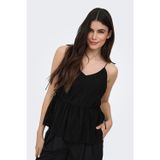 Only Onlnele Regular Fit V Yaka Bağlama Detaylı İnce Askılı Bayan Bluz 15370325 SİYAH