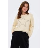 Only Onlrenata Yün Karışım Regular Fit Yıldız Desenli Kazak Bayan Kazak 15353062 - Krem - XS