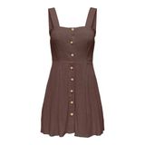 Only Onlsıesta Lınen Bl Short Strap Dress Pnt Kadın Kahverengi Elbise - 15370390