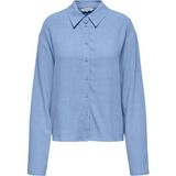 Only Onlsolvi Keten Karışımlı Comfort Fit Düz Yaka Gömlek Bayan Gömlek 15338695 - Mavi