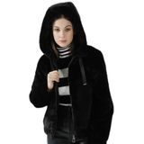 ONLY Onlvida Fur Hooded Kadın Mont, Kapüşonlu Kürk, Siyah, L