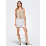 ONLY Orta Bel Rahat Beyaz Kadın Şort ONLCARO MW LINEN BL EMB SHORTS CC P