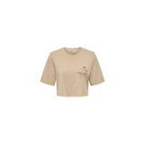 Only Sıfır Yaka Bej Kadın %100 Pamuk Crop T-shirt 15290663