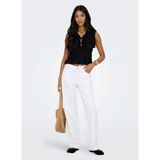 Only Siyah Kadın T-Shirt Onlgoa S/s Lınen Bl Frıll Top cc Pn - XS
