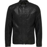 Only & Sons 22012339 Only & Sons Onsmıke Pu Racer Jacket Otw Erkek Deri Mont ve Ceket Black - Siyah - XXL