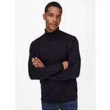 Only & Sons Dik Yaka Normal Düz Siyah Erkek Kazak ONSWYLER LIFE REG 14 ROLL KNIT NOOS