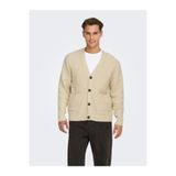 Only & Sons Düz Krem Erkek Hırka ONSFRAME RLX CARDIGAN KNIT