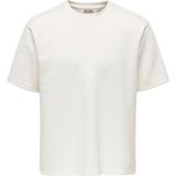 Only & Sons Erkek Bisiklet Yaka Jakarlı Beyaz T-Shirt - 22037430 - 2XL