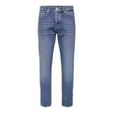 ONLY & SONS Erkek Denim Jeans Regular Fit 5 cepli stil pantolon kısaltılmış düğme şeridi ONSYOKE, Mavi, 34W / 30L