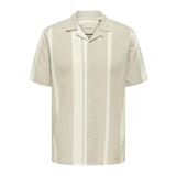 ONLY & SONS Erkek gömleği kısa kollu Resort yaka düğme şeridi keten yazlık üst giyim, vintage haki, S
