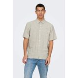 Only & Sons Erkek Onscaıden Kısa Kollu Tek Cepli Keten Gömlek 22031805 Yeşil - Bej - XL