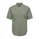 ONLY & SONS Erkek Onscaiden Ss Solid Linen Shirt Noos kısa kollu gömlek, Swamp, L