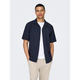 ONLY & SONS Erkek Onscaiden Ss Solid Resort Linen Noos kısa kollu gömlek, Gece Gökyüzü, S