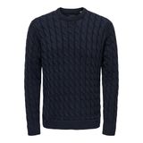 ONLY & SONS Erkek örgü kazak ONSKICKER REG 3 Cable Crew Knit, Koyu Lacivert, XL