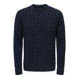 ONLY & SONS Erkek örgü kazak yapı örgü, Koyu Lacivert, M