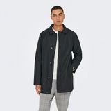 Only & Sons Erkek Siyah Klasik Yaka Hall Coat Uzun Kol Dokuma Kaban Regular Fit - 2XL