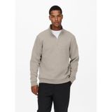 Only & Sons Erkek Yüksek Yaka Sweatshirt, Yarım Fermuarlı, Ekru, S Beden