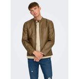 Only & Sons Koyu Kahve Erkek Dik Normal Düz Ceket Onsmıke Pu Racer Jacket Otw Noos