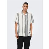Only & Sons Normal Beyaz Çizgili Erkek Gömlek ONSCAIDEN SS STRIPE LINEN RESORT SH