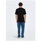 Only & Sons O Yaka Baskılı Siyah Erkek T-Shirt ONSLEVI LIFE REG TEXT SS TEE NOOS