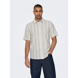 Only & Sons Only&sons Erkek Çizgi Desenli Keten Gömlek 22028420 - Bej