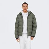 Only & Sons Only&Sons Union Seamless Life Puffer Erkek Gri Kapüşonlu Mont