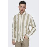 Only & Sons Onsarlo Pamuk ve Keten Karışımlı Slim Fit Gömlek Erkek Gömlek 22028040 - Bej - Beyaz