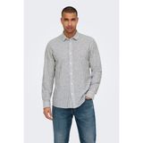 Only & Sons Onscaiden Çizgili Pamuk ve Keten Karışımlı Slim Fit Gömlek Erkek Gömlek 22026601 - Krem - Antrasit