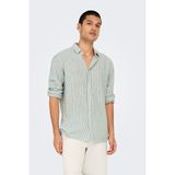 Only & Sons Onscaiden Çizgili Pamuk ve Keten Karışımlı Slim Fit Gömlek Erkek Gömlek 22026601 - Krem - Yeşil - XL