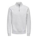 ONLY & SONS Onsceres yarım fermuarlı erkek sweatshirt, Süper Açık Gri Melanj, M