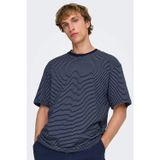Only & Sons Onsfred Pamuklu Relaxed Fit Çizgili Bisiklet Yaka Erkek T Shirt 22036384 LACİVERT