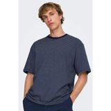 Only & Sons Onsfred Pamuklu Relaxed Fit Çizgili Bisiklet Yaka T Shirt Erkek T Shirt 22036384 - Lacivert
