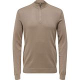 Only & Sons Yüksek Yaka Normal Düz Açık Kahve Erkek Kazak Onswyler Lıfe Reg 14 Half Zıp Knıt