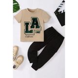 Only Trendwear Çocuk Los Angles Baskılı Alt - Üst Eşofman Takımı - Bej - 7 - 8 Yaş