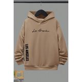 Only Trendwear Los Angles Baskılı Erkek - Kız Çocuk Rahat Kalıp Sweatshirt - 3 - 4 Yaş - Bej